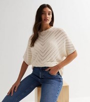 New Look Off White Stitch Knit 1/2 Sleeve Batwing Top